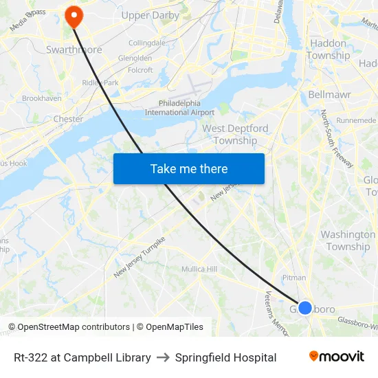 Rt-322 at Campbell Library to Springfield Hospital map