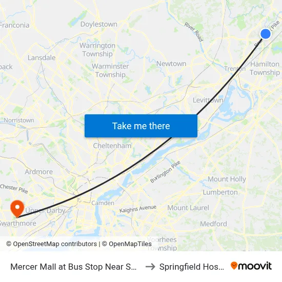 Mercer Mall at Bus Stop Near Shoprite to Springfield Hospital map