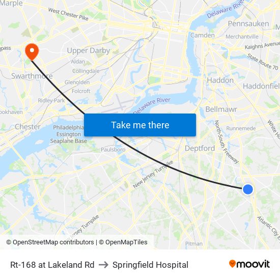 Rt-168 at Lakeland Rd to Springfield Hospital map