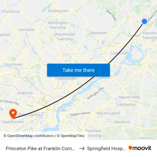 Princeton Pike at Franklin Corner Rd to Springfield Hospital map