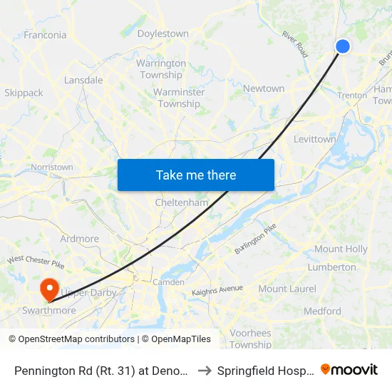 Pennington Rd (Rt. 31)  at Denow Rd to Springfield Hospital map