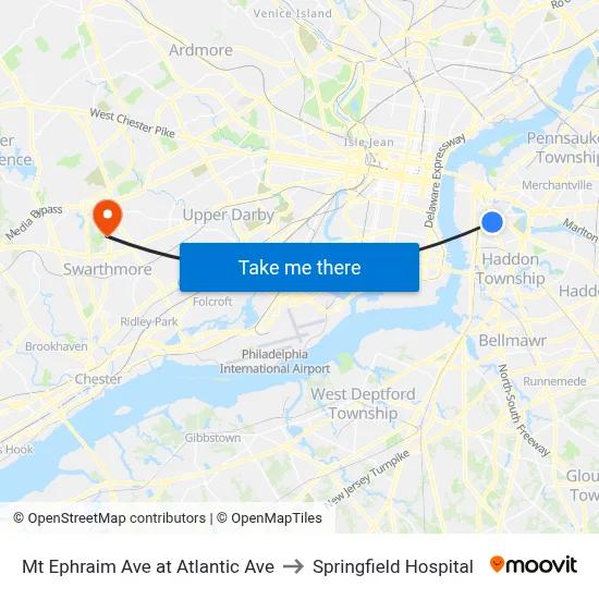 Mt Ephraim Ave at Atlantic Ave to Springfield Hospital map