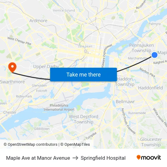 Maple Ave at Manor Avenue to Springfield Hospital map