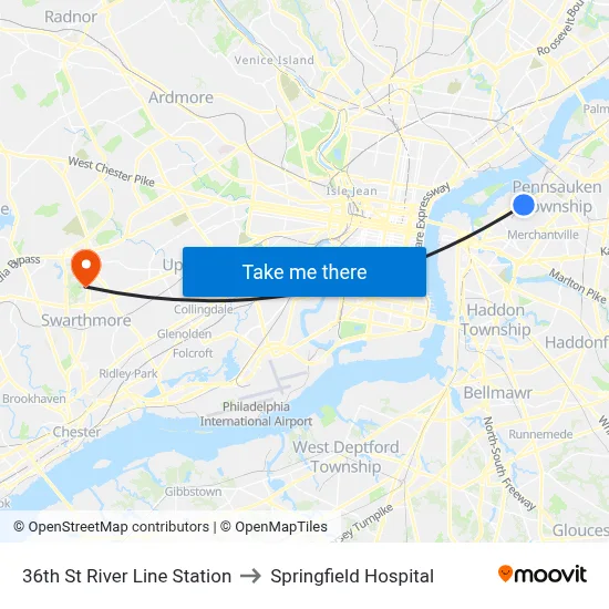 36th St River Line Station to Springfield Hospital map