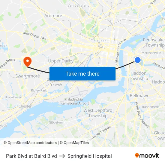 Park Blvd at Baird Blvd to Springfield Hospital map
