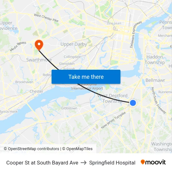 Cooper St at South Bayard Ave to Springfield Hospital map