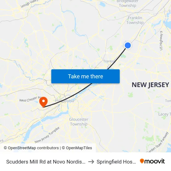Scudders Mill Rd at Novo Nordisk Way to Springfield Hospital map