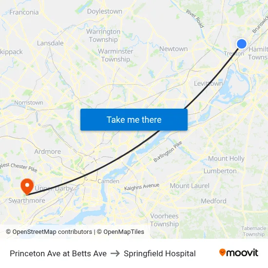 Princeton Ave at Betts Ave to Springfield Hospital map
