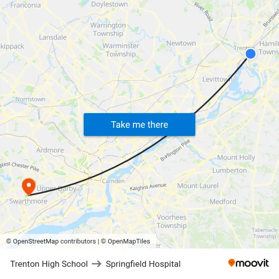Trenton High School to Springfield Hospital map