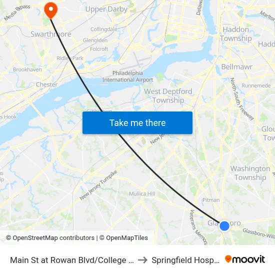Main St at Rowan Blvd/College Ave to Springfield Hospital map