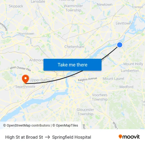 High St at Broad St to Springfield Hospital map