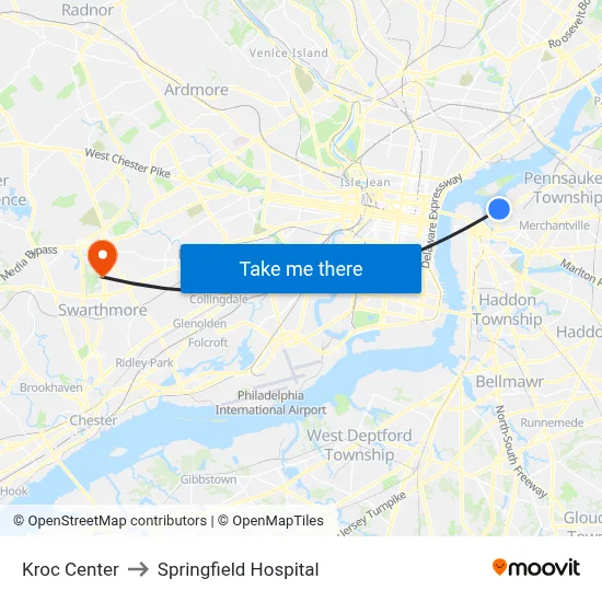 Kroc Center to Springfield Hospital map