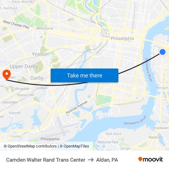 Camden Walter Rand Trans Center to Aldan, PA map