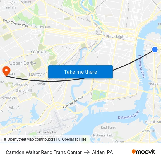 Camden Walter Rand Trans Center to Aldan, PA map