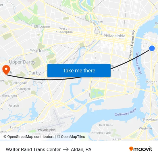 Walter Rand Trans Center to Aldan, PA map