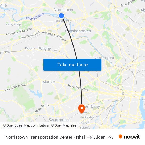 Norristown Transportation Center - Nhsl to Aldan, PA map