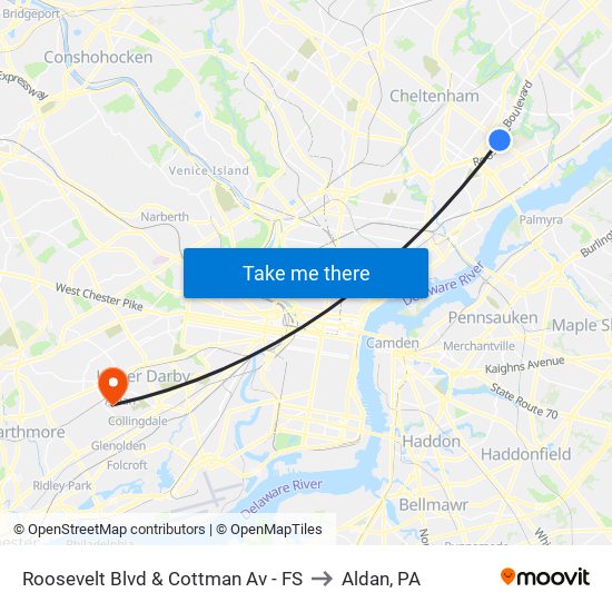 Roosevelt Blvd & Cottman Av - FS to Aldan, PA map