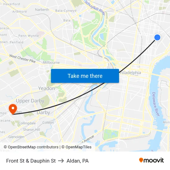 Front St & Dauphin St to Aldan, PA map