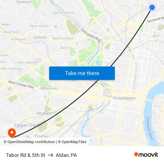 Tabor Rd & 5th St to Aldan, PA map