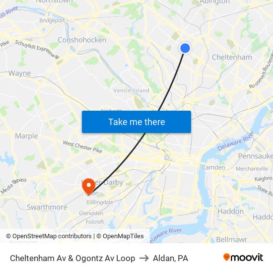 Cheltenham Av & Ogontz Av Loop to Aldan, PA map