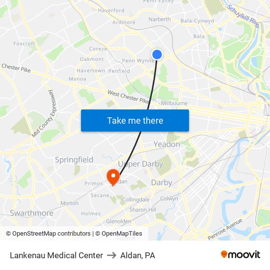 Lankenau Medical Center to Aldan, PA map