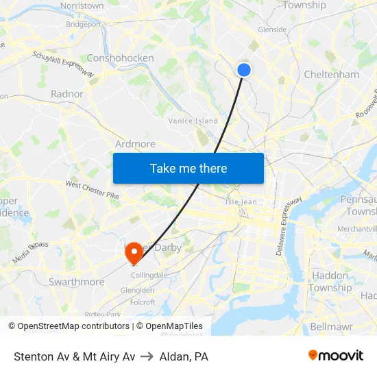Stenton Av & Mt Airy Av to Aldan, PA map