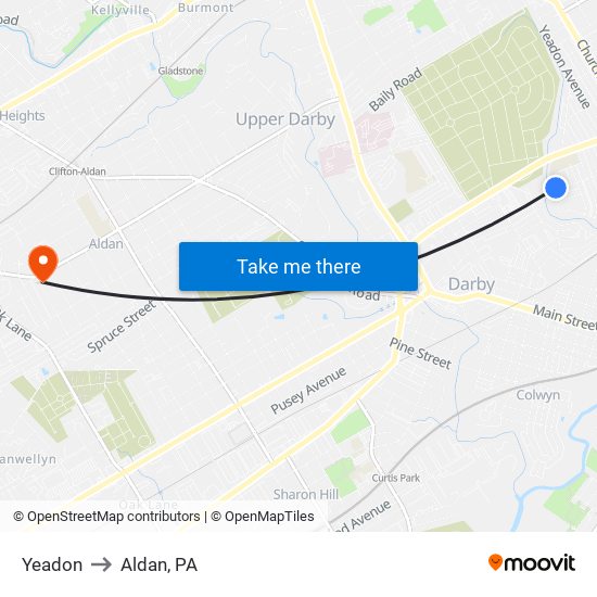 Yeadon to Aldan, PA map