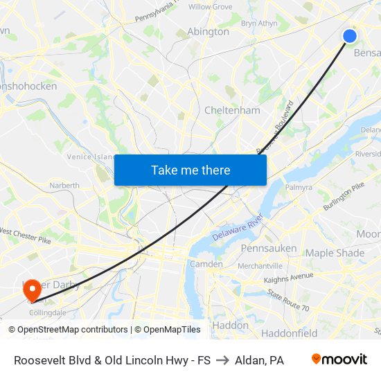 Roosevelt Blvd & Old Lincoln Hwy - FS to Aldan, PA map