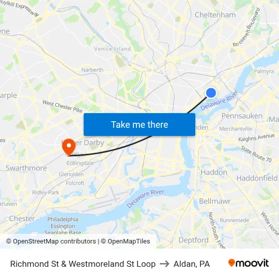 Richmond St & Westmoreland St Loop to Aldan, PA map