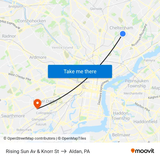Rising Sun Av & Knorr St to Aldan, PA map