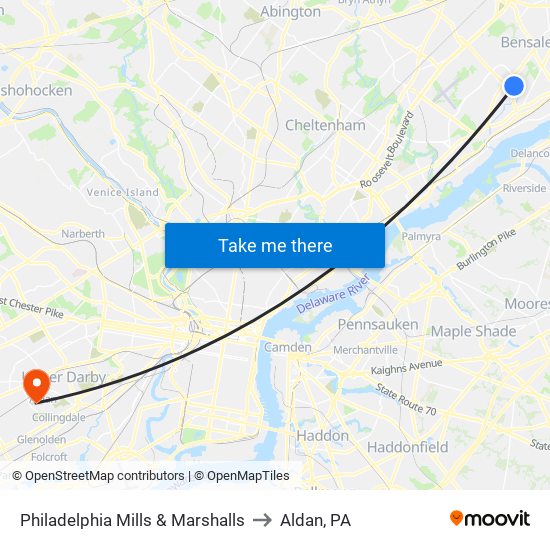 Philadelphia Mills & Marshalls to Aldan, PA map