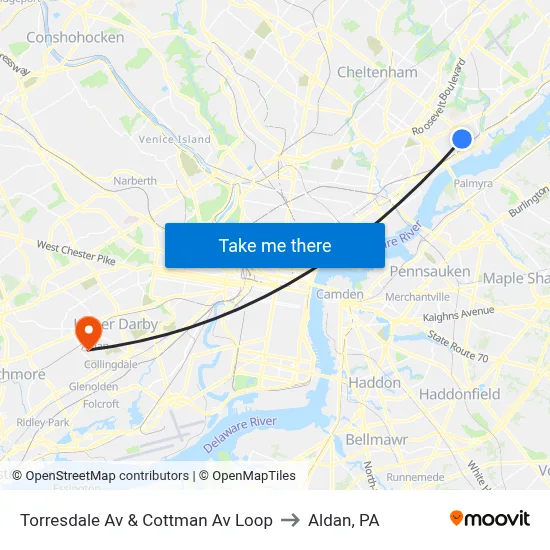 Torresdale Av & Cottman Av Loop to Aldan, PA map