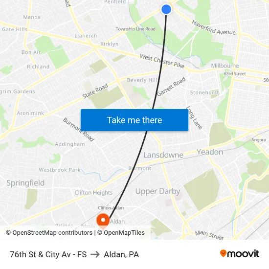 76th St & City Av - FS to Aldan, PA map
