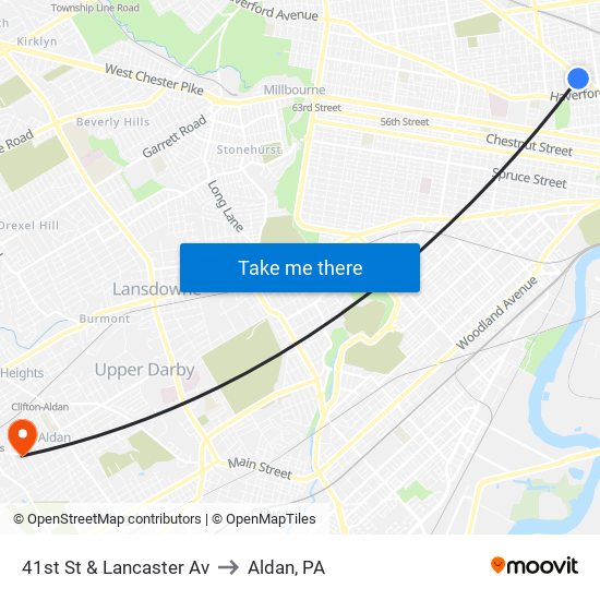 41st St & Lancaster Av to Aldan, PA map