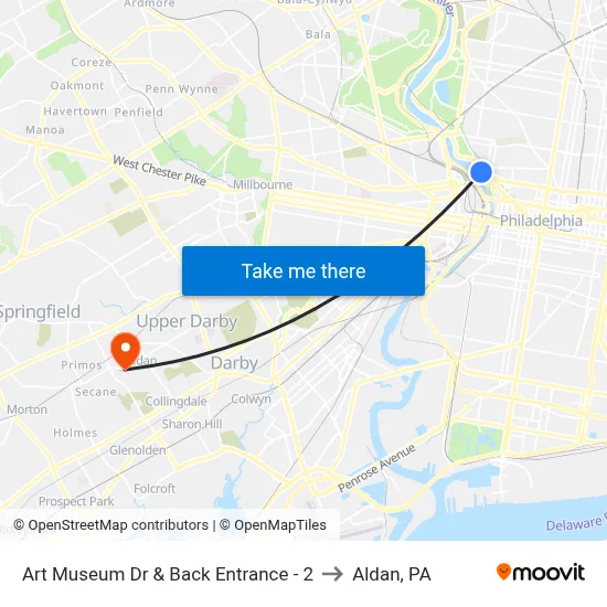 Art Museum Dr  & Back Entrance - 2 to Aldan, PA map