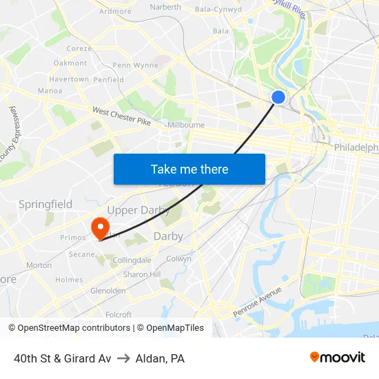 40th St & Girard Av to Aldan, PA map