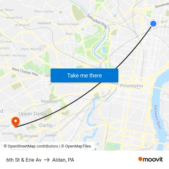 6th St & Erie Av to Aldan, PA map