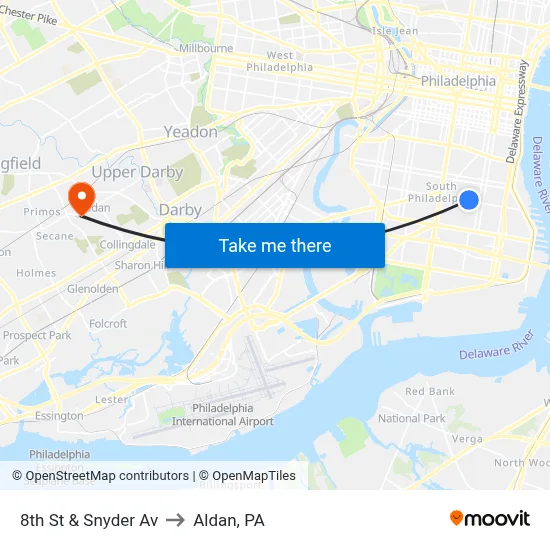 8th St & Snyder Av to Aldan, PA map