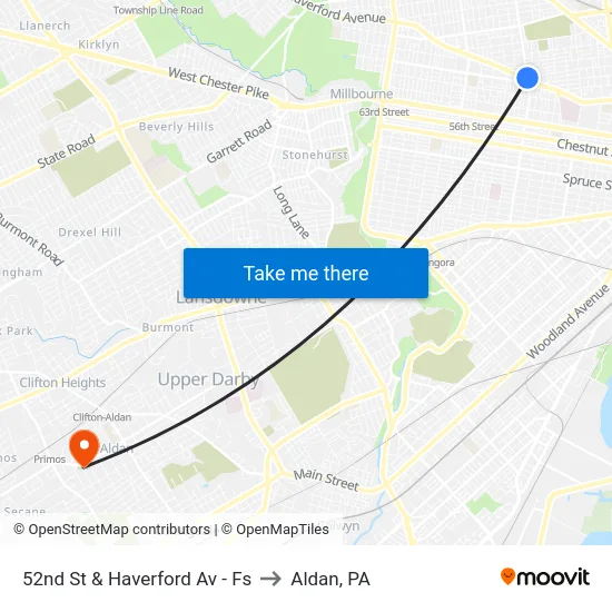 52nd St & Haverford Av - Fs to Aldan, PA map