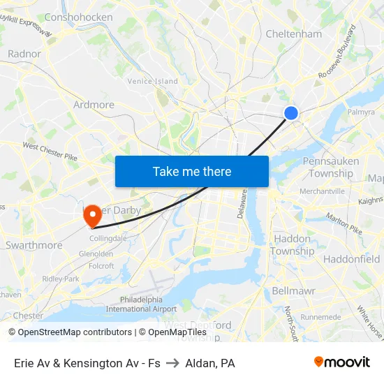 Erie Av & Kensington Av - Fs to Aldan, PA map