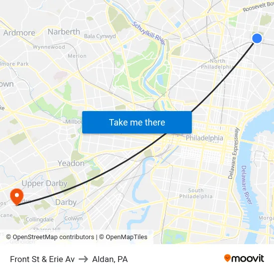Front St & Erie Av to Aldan, PA map