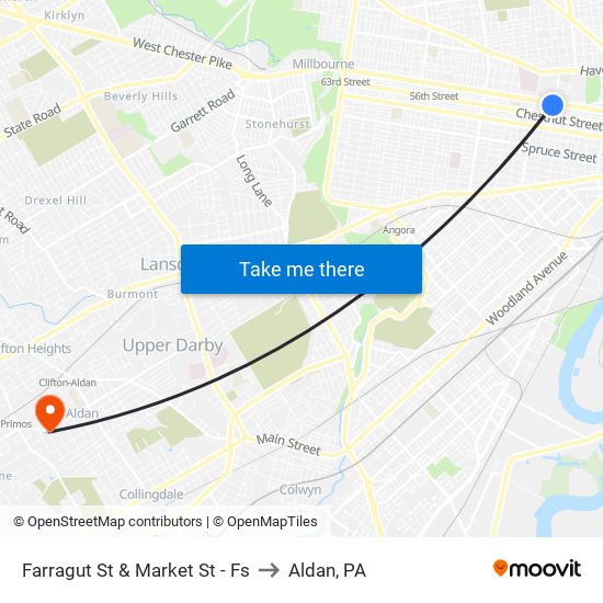 Farragut St & Market St - Fs to Aldan, PA map