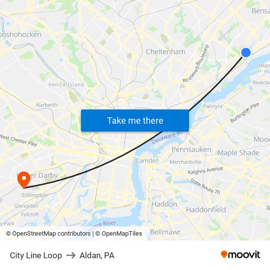 City Line Loop to Aldan, PA map