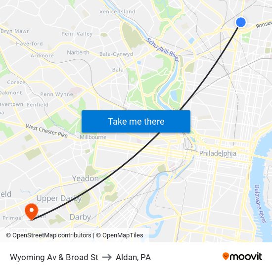 Wyoming Av & Broad St to Aldan, PA map