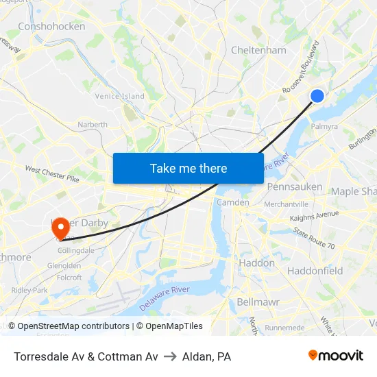 Torresdale Av & Cottman Av to Aldan, PA map