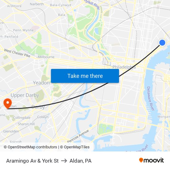 Aramingo Av & York St to Aldan, PA map