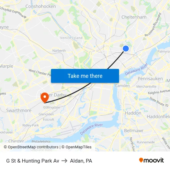 G St & Hunting Park Av to Aldan, PA map