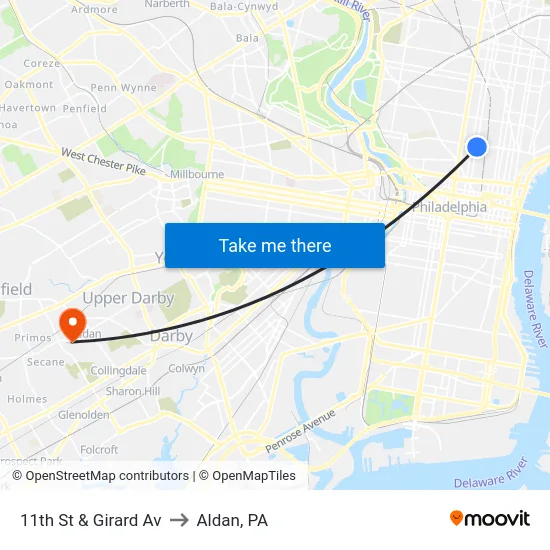 11th St & Girard Av to Aldan, PA map
