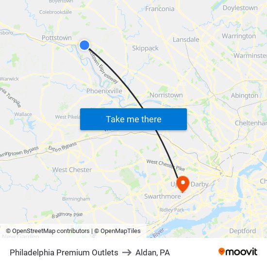Philadelphia Premium Outlets to Aldan, PA map