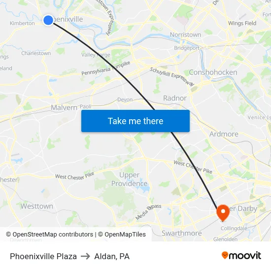Phoenixville Plaza to Aldan, PA map